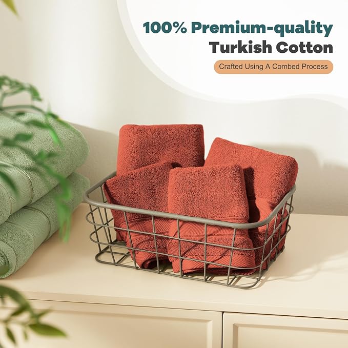 Marvione Bath Towels Set 6 Piece, 100% Turkish Cotton Highly Absorbent and Soft Towels for Bathroom 2 Bath Towels 2 Hand Towels 2 Washcloths, Burnt Orange