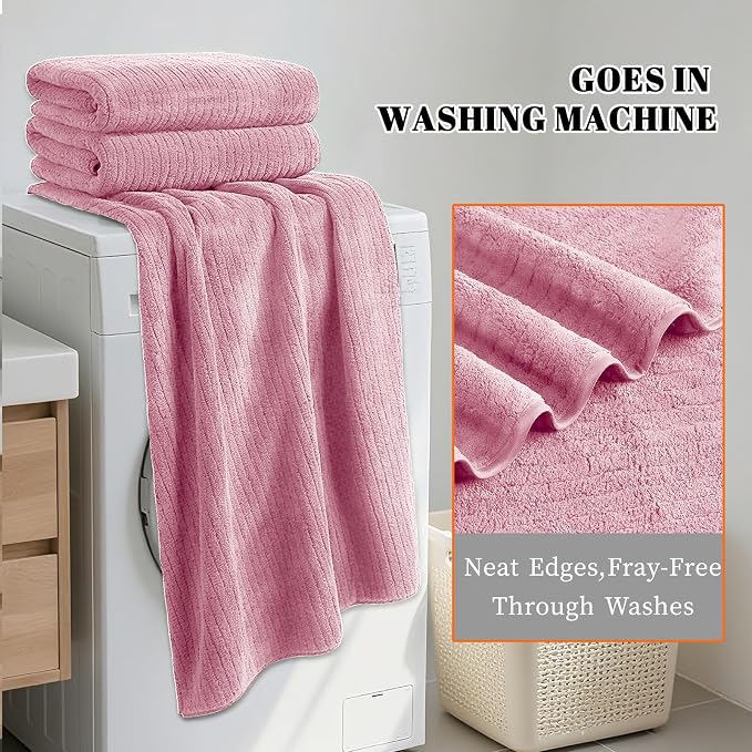 Bath Towels Set of 4 Extra Large 35 x 70 Inches,Luxury Thick High Absorbent and Quick Dry Bath Sheet,Ultra Soft Microfiber,Bathroom,Beach,Yoga,Sport,SPA,Fitness (Pink)