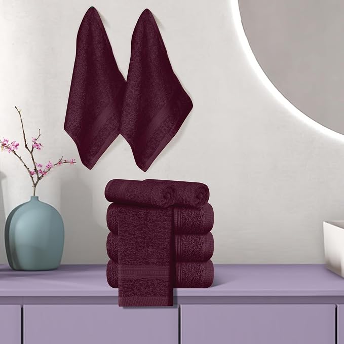 BOUTIQUO Ultra Soft Cotton Washcloths, Contains 12 Piece Face Cloths 12x12 inch, Ideal for Everyday use Face Towels, Compact & Lightweight Multi Purpose Washcloths - Burgundy