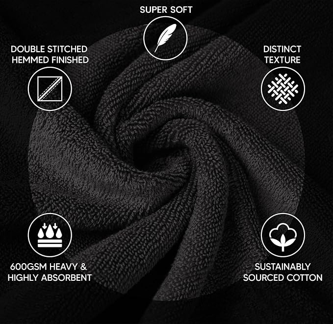 Luxury Hand Towels for Bathroom Set of 4 (16 x 28 Inch) Soft & Absorbent 600GSM Ring Spun Cotton Hand Towel Sets for Bathroom, Gym, Hotel and Spa - Viscose Stripe