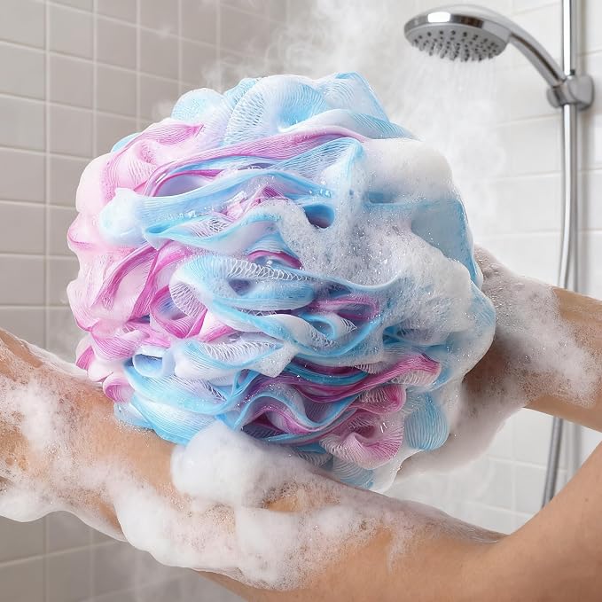BTYMS XXL Loofah Bath Sponge 100g/pc, Extra Large Shower Puffs Exfoliating Mesh Pouf - Pack of 4