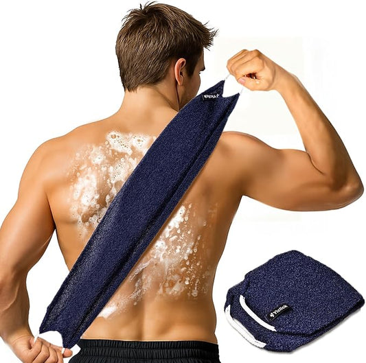 Yiclick Exfoliating Washcloth Towel with Handle, Back Scrubber for Shower, Exfoliating Body Scrubber Exfoliator, Japanese Wash Cloth for Body Scrub, Bath Sponge Loofah Luffa Washer Exfoliator