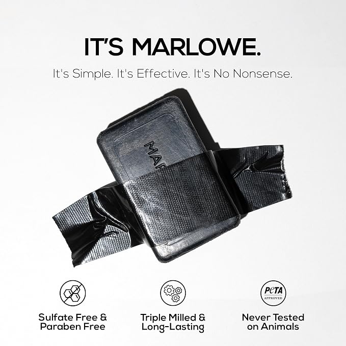 MARLOWE. Charcoal Soap, Cleansing Body Bar Soap for Men, 7 oz | Charcoal soap bar detoxifies and deeply cleanses while leaving skin smooth and hydrated. Original Sage + Fir scent.