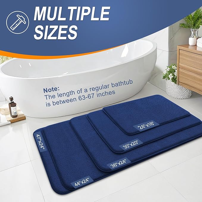 OLANLY Thick Memory Foam Small Bathroom Rugs 24x16, Extra Soft Absorbent Bathroom Mat, Quick Dry Bath Mats, Non-Slip, Machine Washable Carpet for Bathroom, Tub and Shower, Home Decor Accessories, Navy