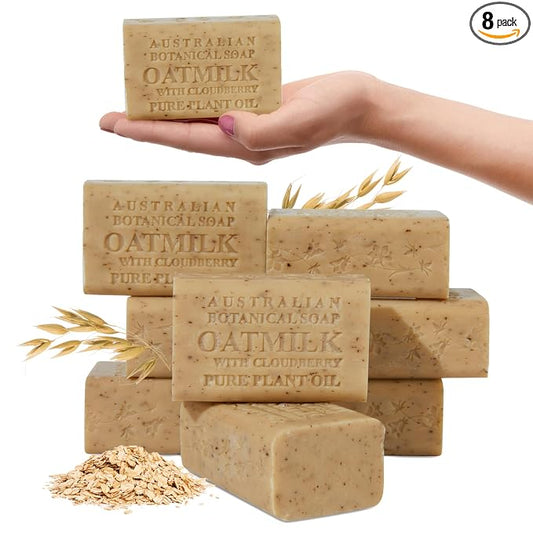 Australian Botanical Soap, 6.6 OZ, Oat Milk with Cloudberry, Triple Milled Bars made with a Natural Soap Base and Enriched with Organic Shea Butter, Pack of 8