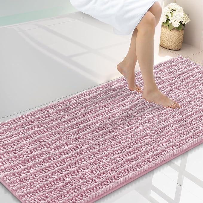 Smiry Bathroom Rugs Mat 59x24, Extra Soft Absorbent Chenille Bath Rugs, Non Slip Rubber Backing Machine Washable Quick Dry Bath Mats for Bathroom Floor, Tub, Shower, Home Decor Accessories, Dusty Rose