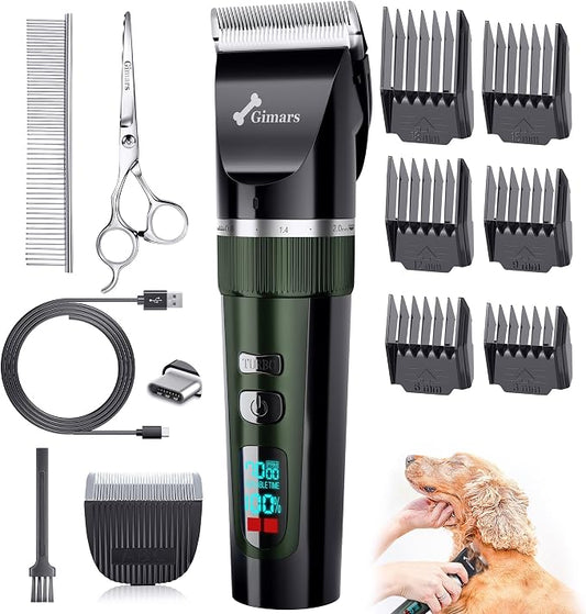 Gimars 4 in 1 Powerful 7000RPM Dog Clippers for Grooming with Replacement Blade, Professional Cordless Low Noise 55dB Pet Clippers, Dog Hair Clipper and Dog Shaver Kit for Thick Hair, Cat and Horse