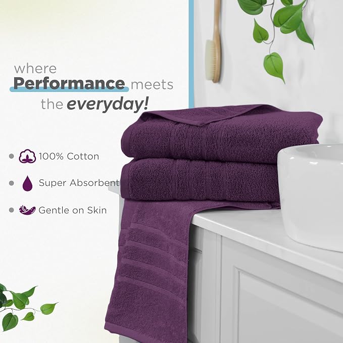 Martex 2-Pack Ultimate Performance Bath Sheet Set, Dark Purple, 33" x 65" | 100% Cotton, Extra Large Bath Towels, Super Absorbent, Low-Linting, Supersoft