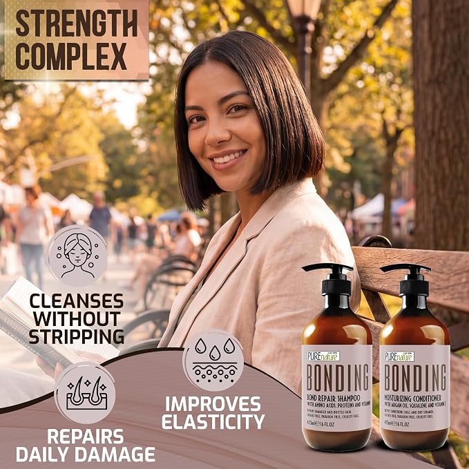 Bonding Repair Shampoo and Conditioner Set - Sulfate Free, Frizz Control for Dry, Damaged Hair - Bond Hydrating Salon Formula - Deep Conditioning Care for Women and Men - 16 Fl Oz (Set of 2)