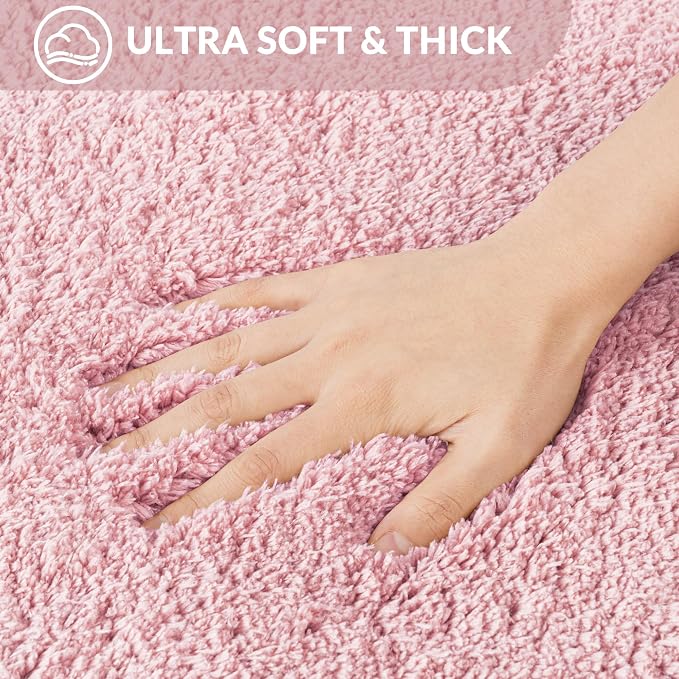 Exclusivo Mezcla Bathroom Rugs Mat 17x24, Extra Soft Non Slip Absorbent Water Microfiber Bath Rugs, Machine Washable Quick Dry Bath Mats, Shower, Home Decor, Solid Pink