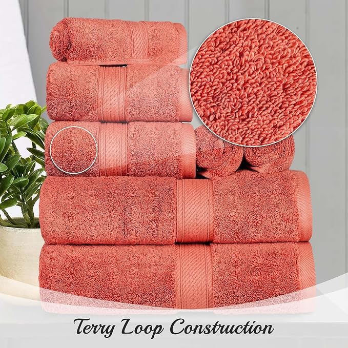 SUPERIOR Egyptian Cotton Ultra Plush & Absorbent, 3 Piece Set, Coral | Quick Dry, Soft Luxury Towel Set, Bath Essentials, Guest Bath, Spa, 1 Bath, 1 Hand, 1 Face Towels, Madeline Towels