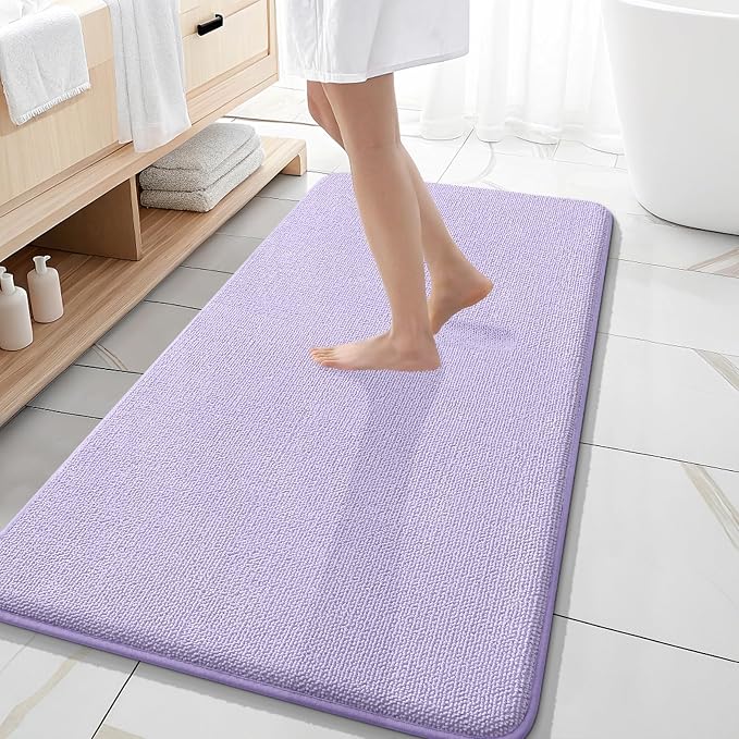 OLANLY Thick Memory Foam Bathroom Runner Rugs 47x20, Extra Soft Absorbent Long Bath Rug, Quick Dry, Non-Slip, Machine Washable Bath Mats for Bathroom, Tub and Shower, Home Decor Accessories, Lavender