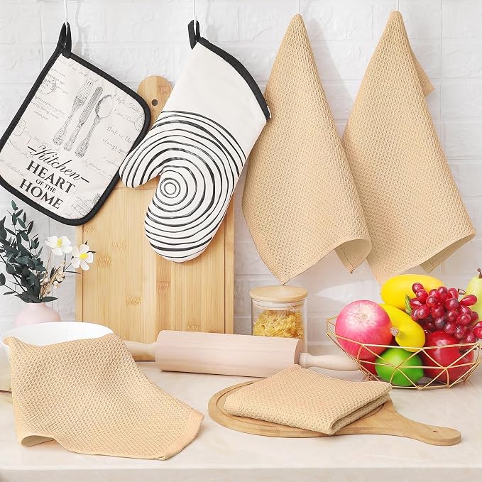 Homaxy 100% Cotton Waffle Weave Kitchen Dish Cloths, Ultra Soft Absorbent Quick Drying Dish Towels, 12 x 12 Inches, 18-Pack, Apricot
