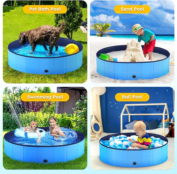 Niubya Portable Dog Pool, Foldable Pet Swimming Pool, Anti-Slip Collapsible Pet Bathtub, Hard Plastic Bath Pool for Pets Dogs and Cats, 80 x 16 in