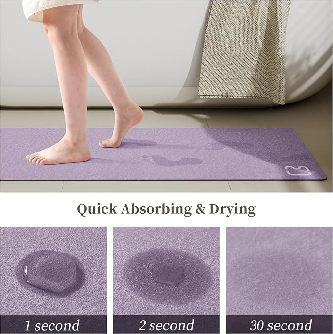 RUERYA Lavender Diatomaceous Earth Bath Mat 15.7"x47.2" Extra Long Bathroom Mat Large Fast Dry Super Absorbent Non-Slip Rubber Backed Shower Mat Bath Rugs Mats for Bathroom Floor, Tub, Shower, Sink