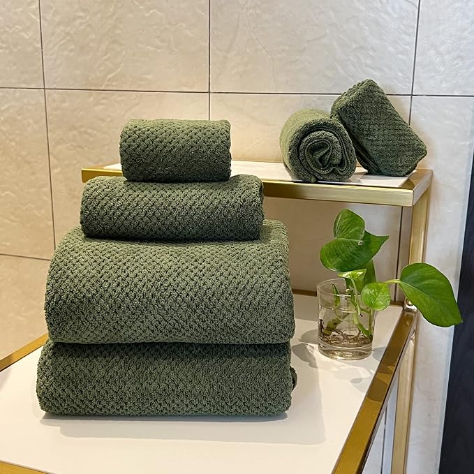 YTYC 39x78 Inches Super Soft 6-Piece Bath Sheets Set, Microfiber Towels for Bathroom, with Hanging Loop, 2 Extra Large Bath Towels, 2 Hand, 2 Washcloths, Olive Green