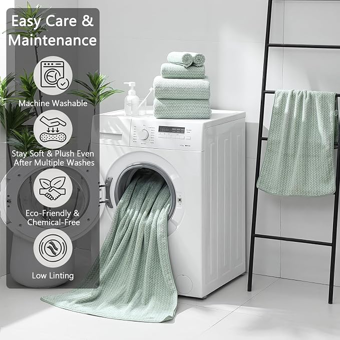 Ycosy 18 Piece Bath Towels Set,100% Microfiber Family Bathroom Towel with Hanging Loops-6 Bath Towels,6 Hand Towels,6 Washcloths,Quick Dry Highly Absorbent Shower Towel for Bathroom,Hotel,Spa-Green