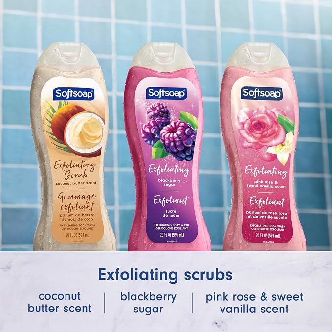 Softsoap Body Wash, Coconut Butter Scrub , Exfoliating Body Wash, 20 Ounce, 4 Pack