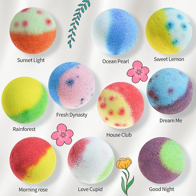 Bath Bombs Gift Set, 10 Organic Bubble Bombs, for Valentine’s Day, Christmas