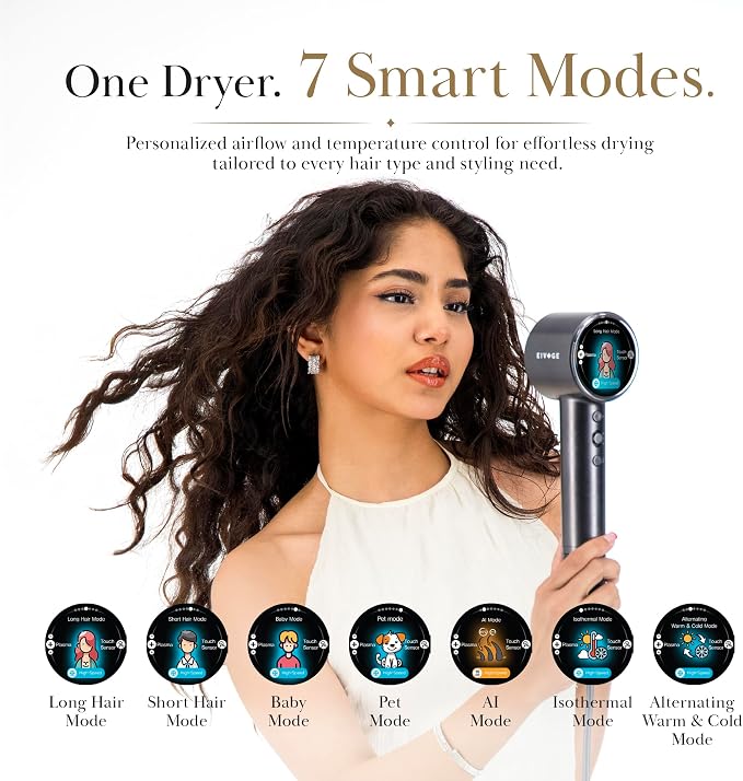 AI Technology Blow Dryer Diffuser, Smart Hair Dryers for Women, Hair Diffuser for Curly Hair, Diffuser Hair Dryer Hair Blow Dryer, Ionic Hair Dryer, 7 Mode with 4 Magnetic Attachments
