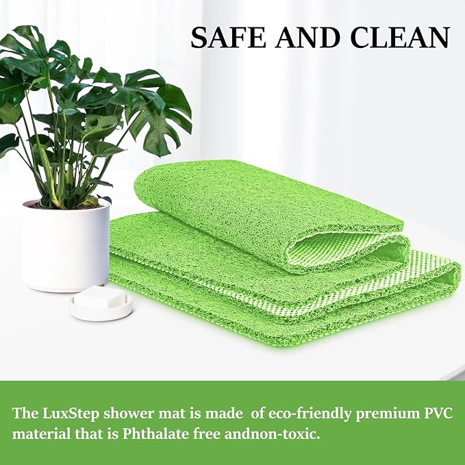 LuxStep Shower Mat Bathtub Mat,24x32 inch, Non-Slip Bath Mat with Drain, Quick Drying PVC Loofah Bathmat for Tub,Shower,Bathroom (Grass Green)