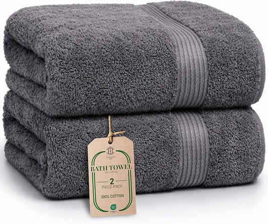 Luxe 2-Piece Bath Towel Set – Large Soft Cotton Towels, Absorbent, Durable & Skin-Friendly, Machine Washable, 27 x 54 in (Dark Grey)