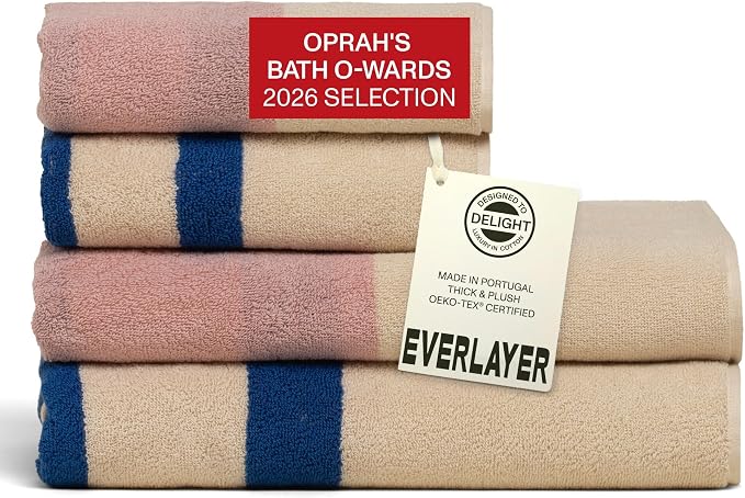 Everlayer Bath Towel Set 4 PCS, 2 Bath Towels + 2 Hand Towels, 550 GSM 100% Combed Cotton, Ultra Soft Luxury Bath Towels, Cotton Hand Towels, Made in Portugal, Calamine Sky - Janus
