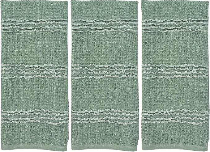 Sage Green Kitchen Dish Towels: 100% Cotton Cloth Soft Cleaning Drying Absorbent Textured Terry Loop, Set of 3 28" x 18" Multipurpose for Everyday Use
