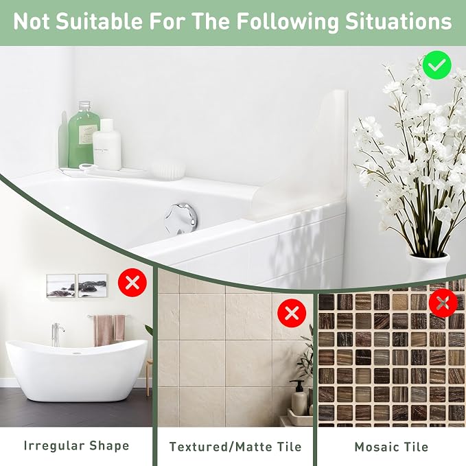 No-Adhesive 2-Pack All-Silicone Shower Splash Guard with Strong Suction Cups, Reusable One-Piece Bath Tub Corner Water Blocker for Secure Seal&Easy Removal，Keep Water in Shower or Bath, Clear （Small）