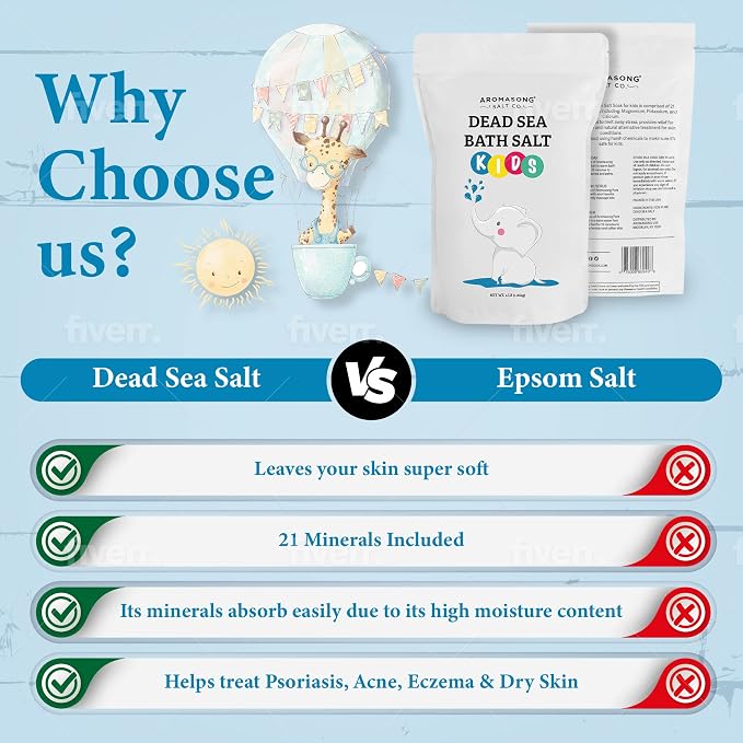 Aromasong Dead Sea Salt for Kids Bath Soak, 19 Lbs. Fine Grain Large Bulk resealable Pack, 100% Pure & Natural