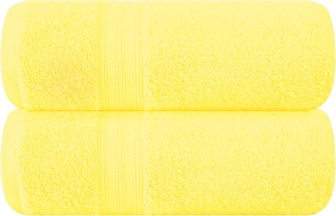 BOUTIQUO Cotton 2 Pack Oversized Bath Towel Set, Large Bath Towels 27x54, Ultra Soft, Absorbent, Compact, Quick Drying and Lightweight, Eco-Friendly and 100% Recyclable Towel Set - Lime Yellow