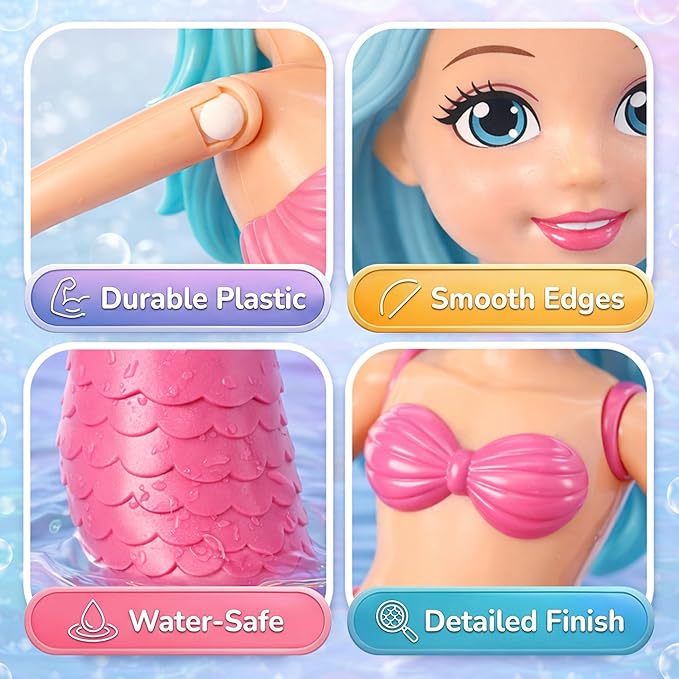 Mermaid Bath Toys for Toddlers Kids Girls - Princess Wind Up Tail Flap Floating Water Bathtub Toys, Swimming Pool Bathing Time Fun (6 Pack)
