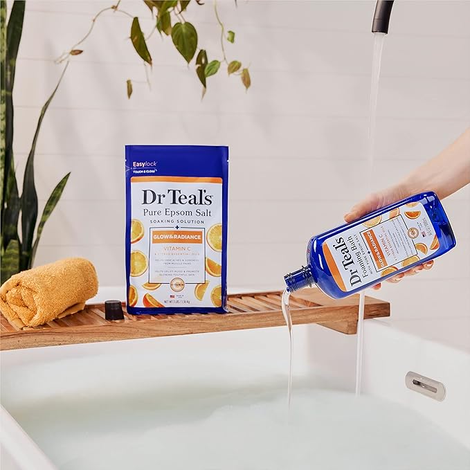 Dr Teal's Pure Epsom Magnesium Salt Soak, Glow & Radiance with Vitamin C & Citrus Essential Oils, 3 lbs