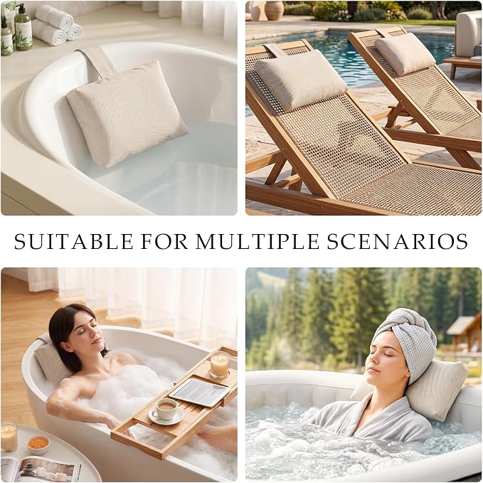 2-Pack Soft Pillow for hot tub, Clawfoot Tub & Chaise Lounge, Inflatable Outdoor Spa Accessories Replacement Pool Headrest with Weighted Strap, Birthday Day Gifts regalo for Women Wife Mom Men