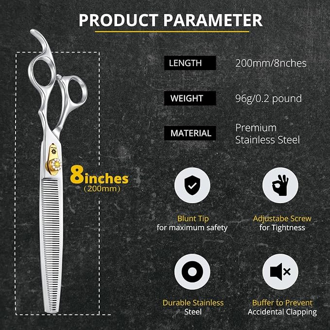 Dream Reach Thinning Dog Scissors - 8 Inch Professional Pet Grooming Shears with Adjustable Screw