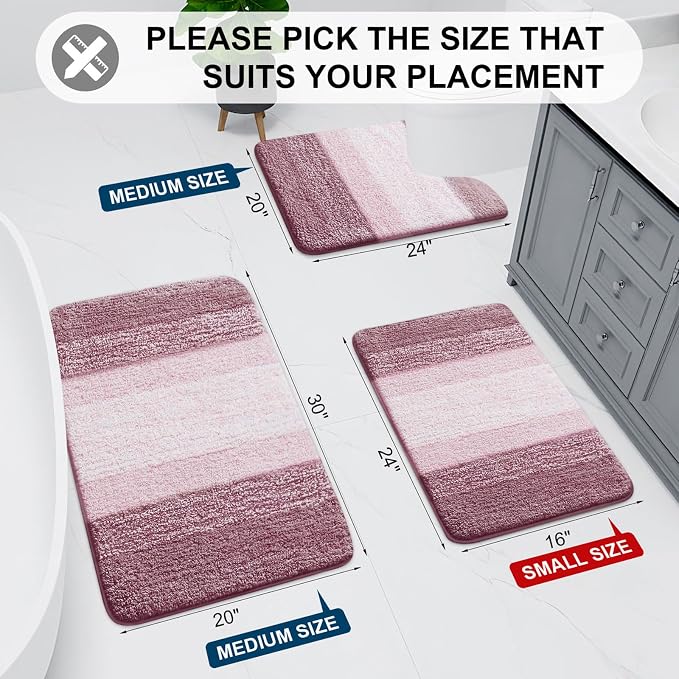 Arotive Microfiber Bathroom Rugs, Shaggy Soft and Absorbent Bath Rug, Thick Plush Machine Washable Dry Bath Mats for Bathroom, Tub and Shower, 59x24, Mauve, Rectangular