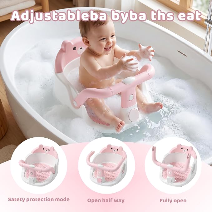 Baby Bath Seat for Babies 6 Months & up Non-Slip Toddler Bath Seats for Sitting Up Infant Bathtub Chair with Suction Cups and Soft Cushion for Baby Shower Tub Seat, Pink