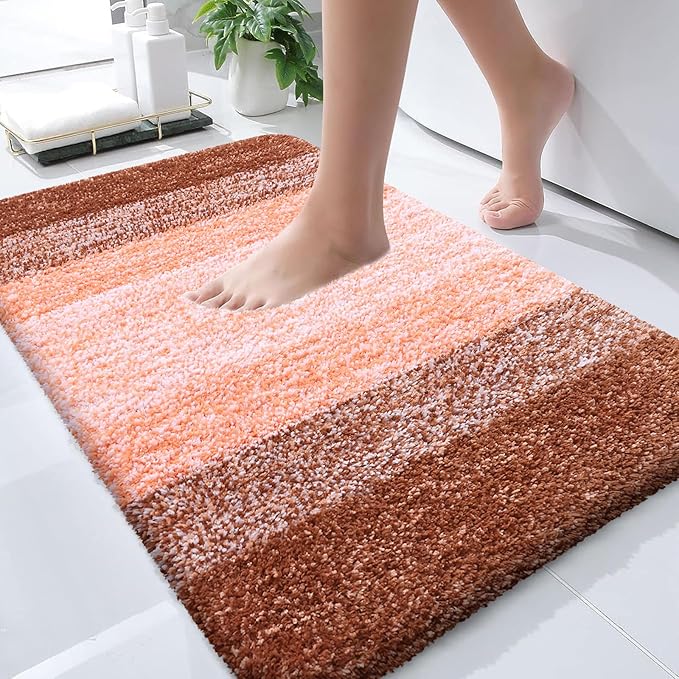OLANLY Bathroom Runner Rugs 47x20, Extra Soft Absorbent Microfiber Bath Rugs, Rubber Backing, Quick Dry, Machine Washable Bath Mats for Bathroom Floor, Tub and Shower, Home Decor Accessories, Orange
