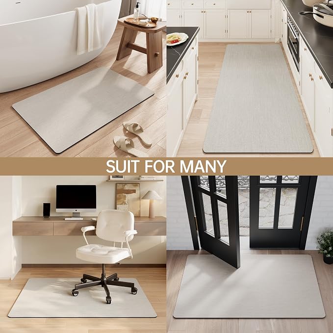 Mecko Bath Mat Rug, Ultra Thin Bathroom Rug -Rubber Non-Slip Quick Dry Absorbent Bath Mat Fit Under Door, Faux Suede Surface Bathroom Floor Mats for Bath, Shower, or Sink (Light Grey,20"x32")