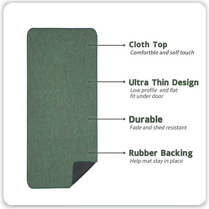 Bosap Bath Mat,Ultra Thin Bathroom Runner Rugs,Large Bath Mats for Bathroom,Quick Dry,Non-Slip,Machine Washable,Low Pile,Bath Rug,Shower Outside,Sink,Home Decor Accessories.Green,2'x5'（24x60inch）