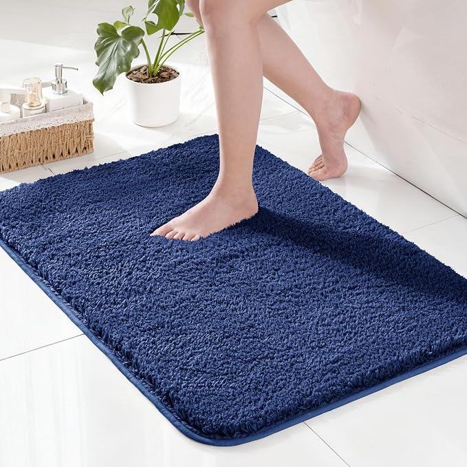 Exclusivo Mezcla Bathroom Rugs Mat 17x24, Extra Soft Non Slip Absorbent Microfiber Bath Rugs, Machine Washable Quick Dry Bath Mats for Bathroom Floor, Shower, Home Decor, Solid Navy Blue