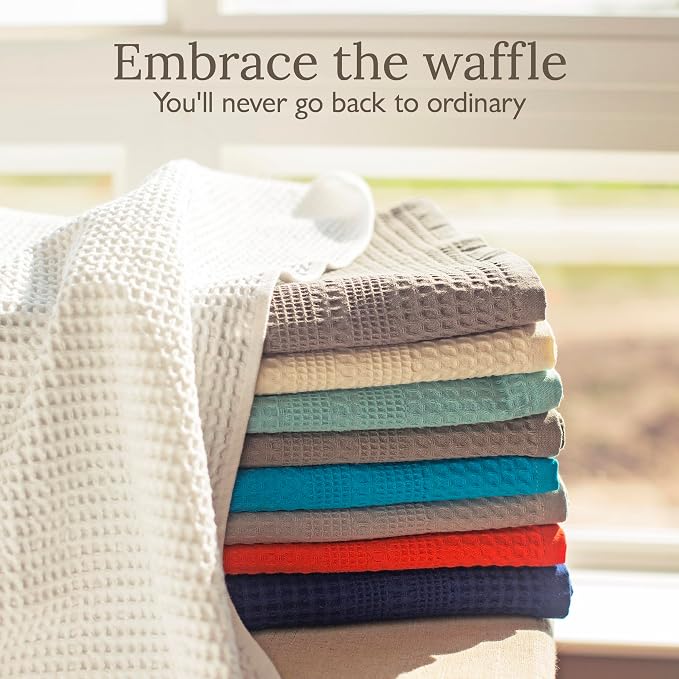 GILDEN TREE Waffle Towels for Bathroom, 100% Cotton Quick Dry Towel, Waffle Bath Towels Large, Absorbent Lightweight Travel Towel, Bath Towels Set of 2, Classic Style (Seafoam)