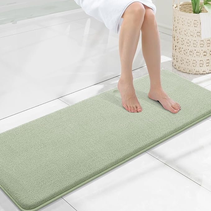 Smiry Memory Foam Bath Mat 47x17, Extra Soft Bathroom Rug, Ultra Absorbent, Quick Dry, Machine Washable Bathroom Mat for Shower, Tub & Floor Decor, Sage Green