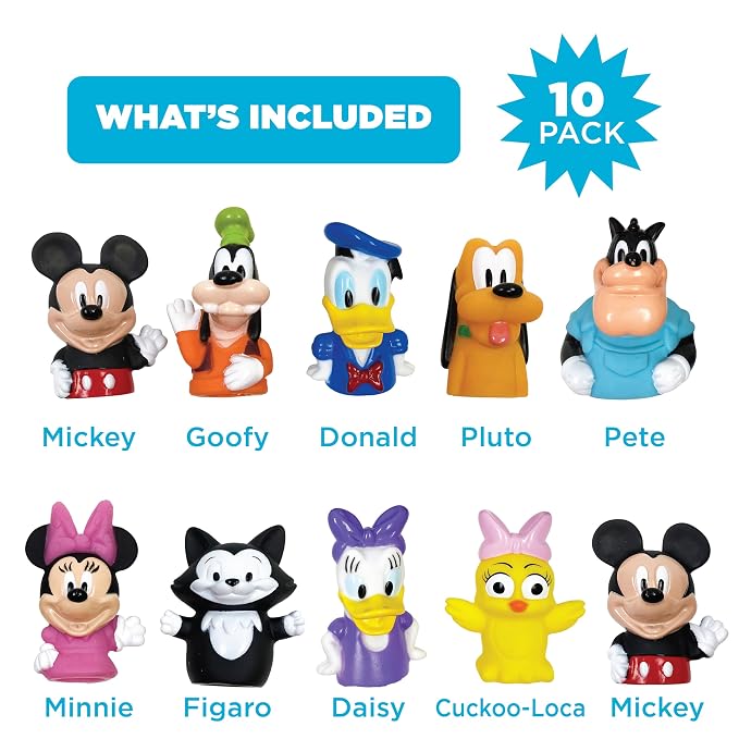 Disney Mickey & Friends 10-Piece Finger Puppet Set - Party Favors, Educational Story Time, Floating Pool & Beach Toys
