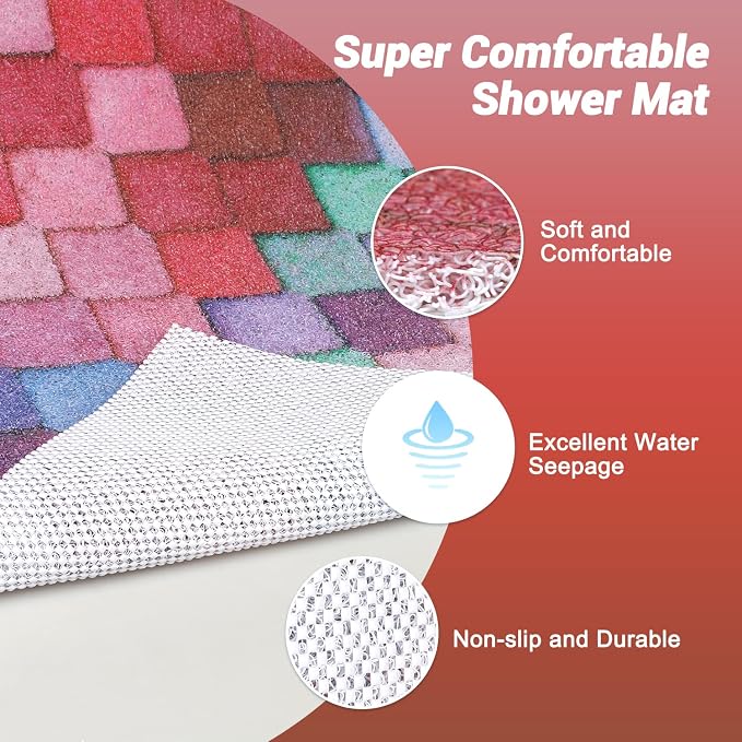 Shower Mat Bathtub Mat Non-Slip - 24x32 Inch Large Soft Comfort Bath Mat with Drainage Holes, PVC Loofah Massage Bathmat for Shower, Tub, Bathroom, Wet Areas, Quick Drying