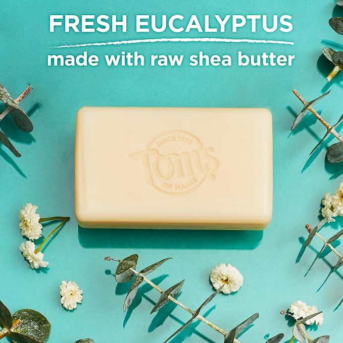 Tom’s of Maine Moisturizing Natural Beauty Bar Soap For Women and Men, Fresh Eucalyptus, 5 oz Bar (Pack of 6)
