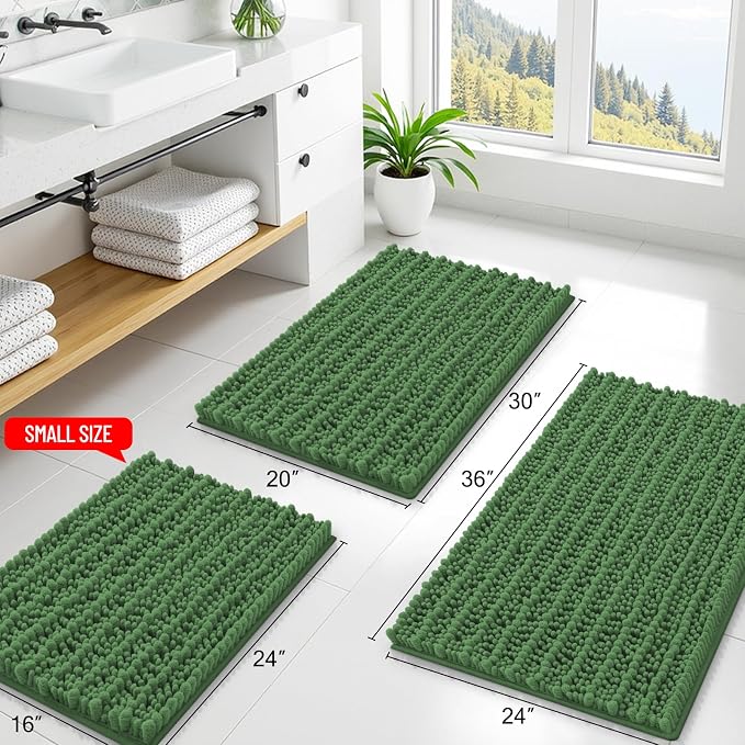 Smiry Bathroom Rugs Mat 36x24, Extra Soft Absorbent Chenille Bath Rugs, Non Slip Rubber Backing Machine Washable Quick Dry Bath Mats for Bathroom Floor, Tub, Shower, Home Accessories, Olive Green