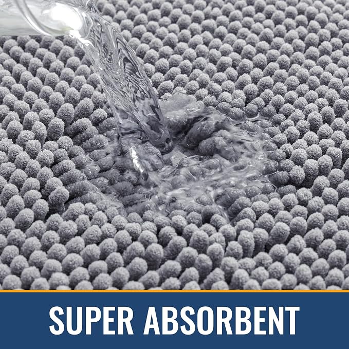 Arotive Bathroom Rugs 24x16, Extra Soft Absorbent Shaggy Chenille Bath Rugs, Machine Washable Rubber Backing Bath Mats for Bathroom Floor Tub and Shower, Home Decor Accessories, Grey