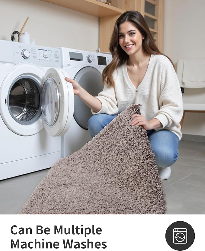 ILANGO Camel Bathroom Rugs 36" × 24" Non Slip & Super Absorbent Extra Thick Soft, Washable Bath Mat for Floor, Microfiber Plush Shaggy Bath Rug with Tub for Bathtub Shower Room Sink