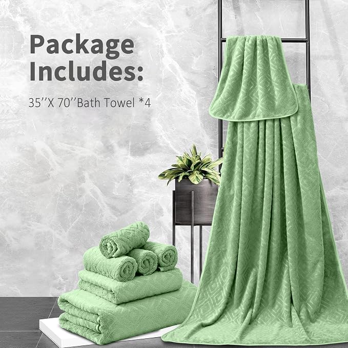 Bath Towel Set of 4 Extra Large Bath Sheet 35"x70" Oversized Bath Towel Soft Microfiber Bathroom Towel for Adults Highly Absorbent Quick Dry Towel Set for Bathroom,Hotel,Shower Towel Bath Sheet Green